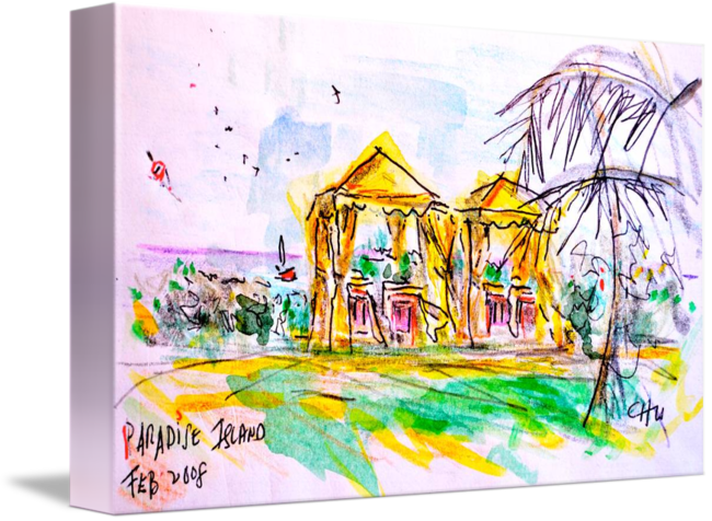 Paradise Island By Emma Jean Chu Svg Free - Watercolor Painting (650x476), Png Download