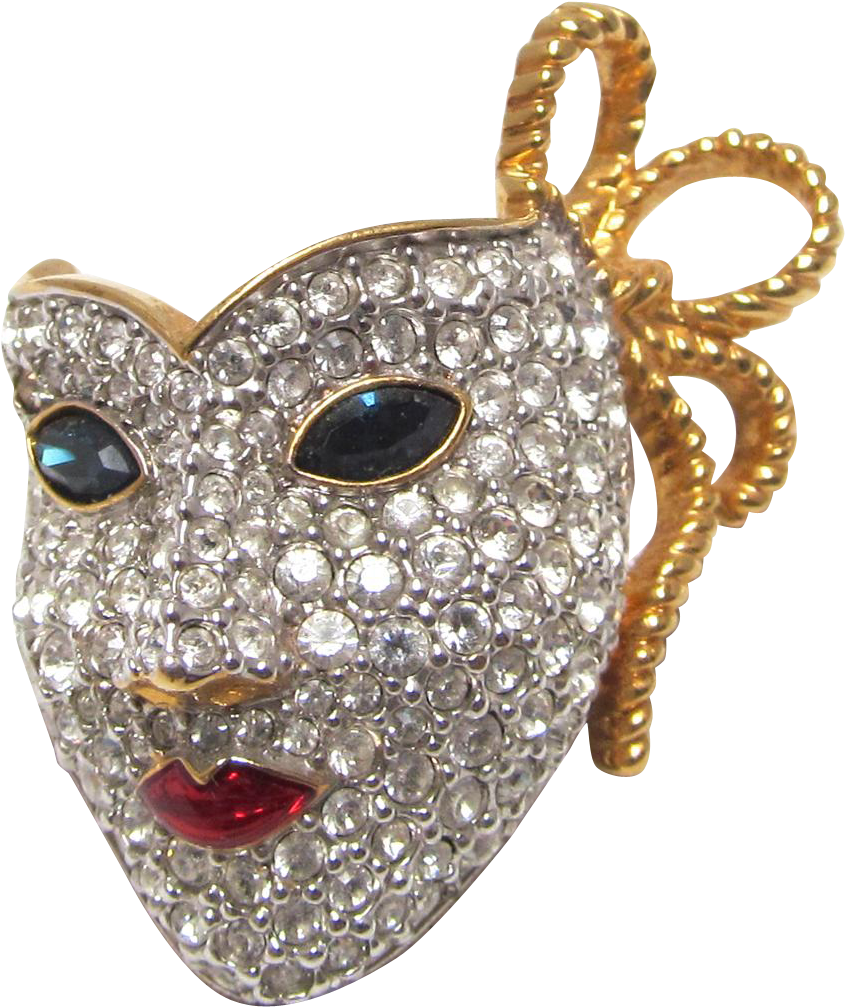 Swarovski Crystal Mardi Gras Mask Brooch Red Enamel - Mask (1006x1006), Png Download
