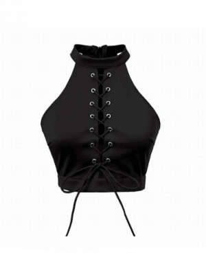 51076 Lace Up Crop Top - Little Black Dress (300x400), Png Download