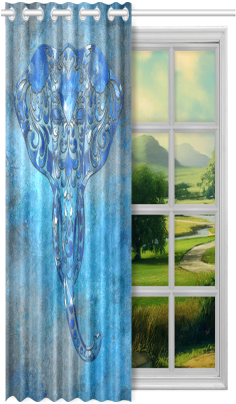 A Blue Watercolor Elephant Portrait In Denim Look New - 1x Ariel Mermaid Sunset Silhouette Polyester Window (500x500), Png Download