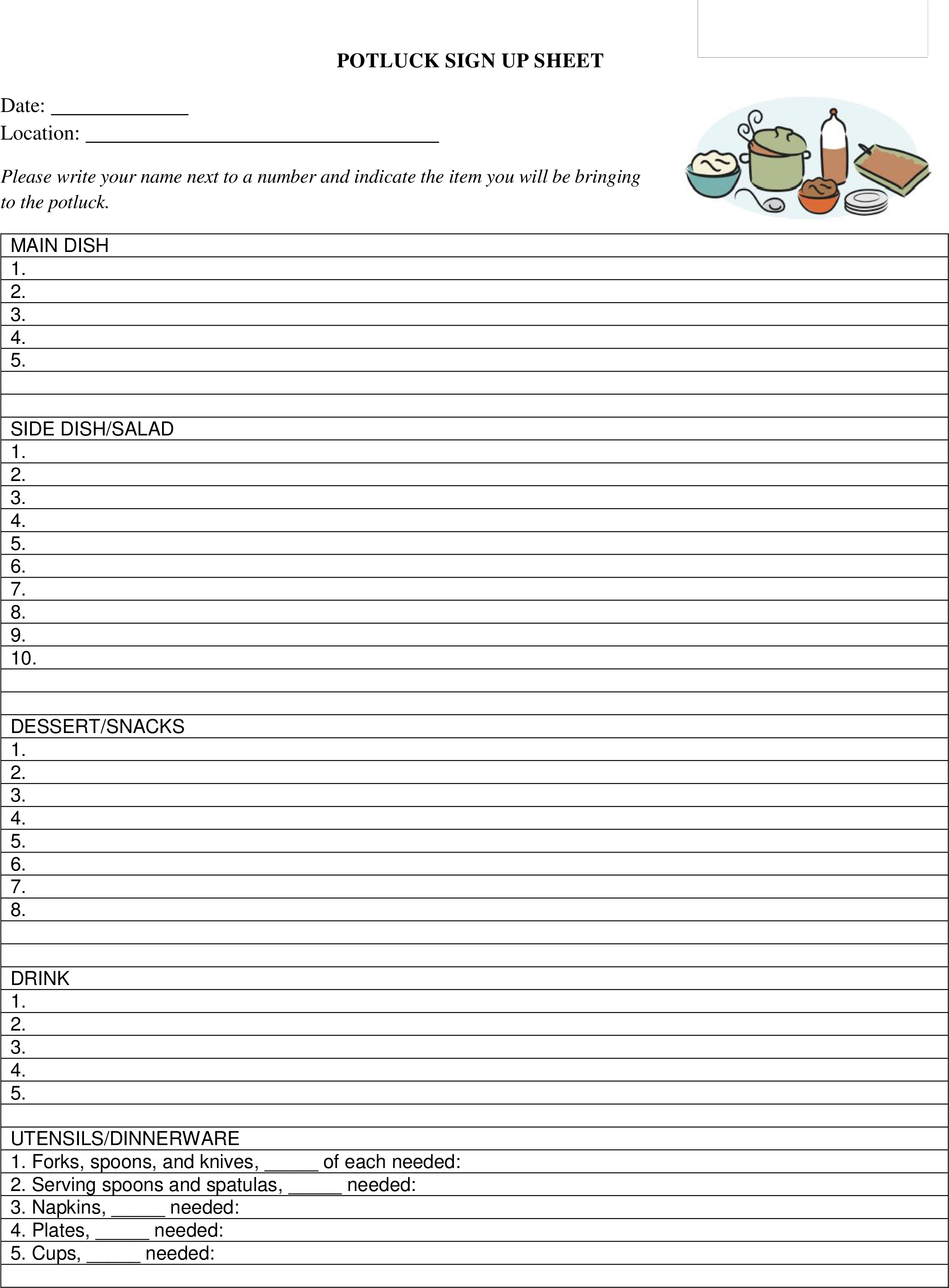 Potluck Signup Sheet Main Image - Free Potluck Sign Up Sheets Template (2550x3300), Png Download