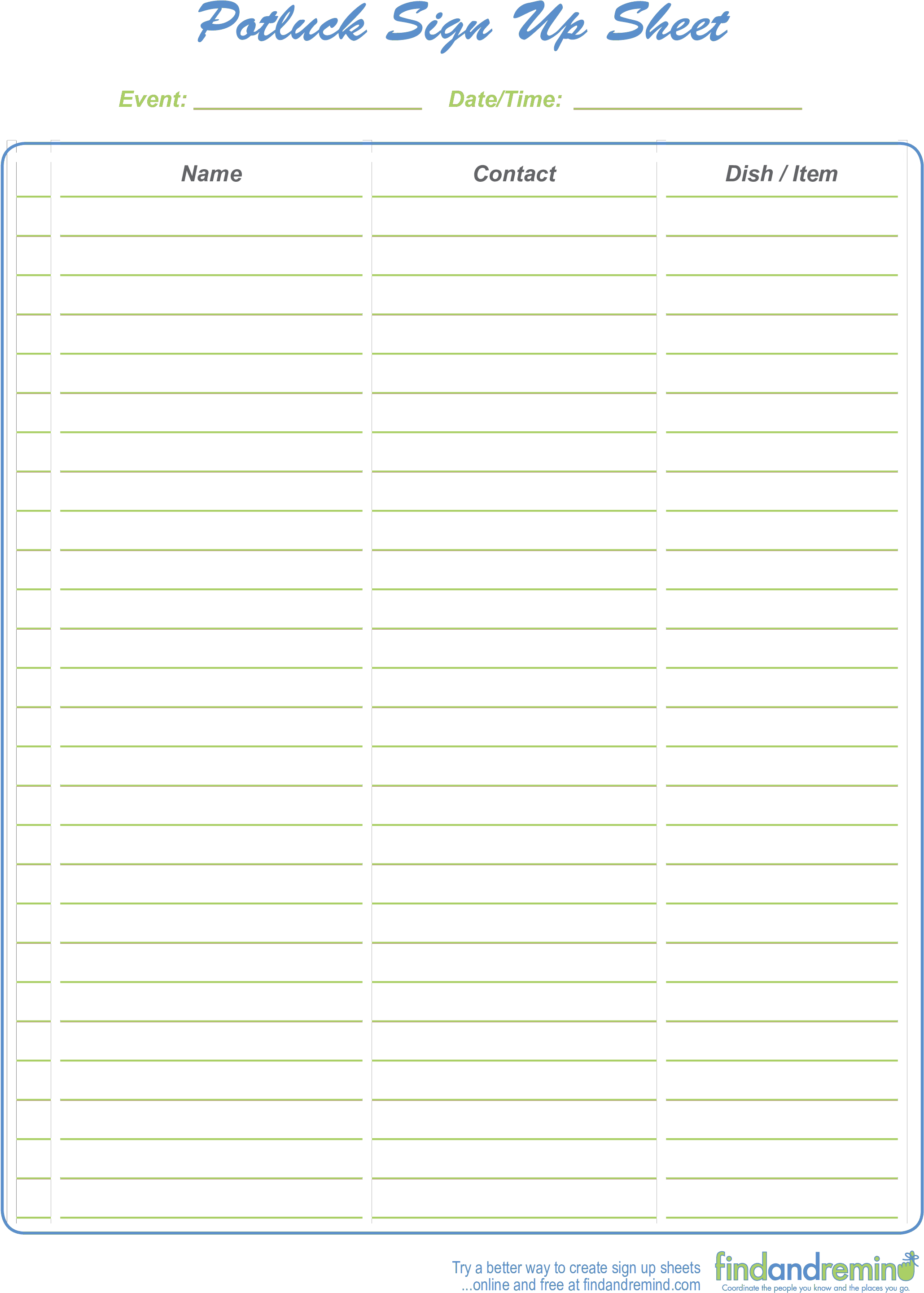 Office Potluck Signup Sheet Main Image - Office Potluck Potluck Sign Ups (2550x3300), Png Download