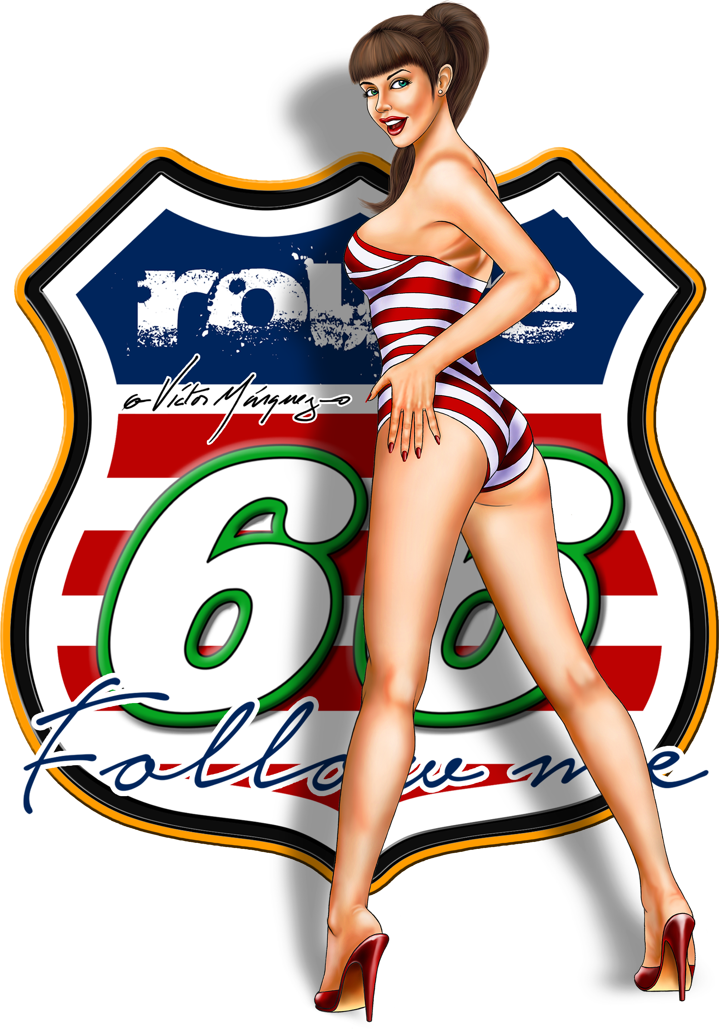 Image Of Route 66 Pin Up - Cartoon (2494x3543), Png Download