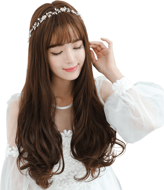 Funi Feir Fairily Wig Female Air Bangs Wig Long Curly - Bangs (800x800), Png Download