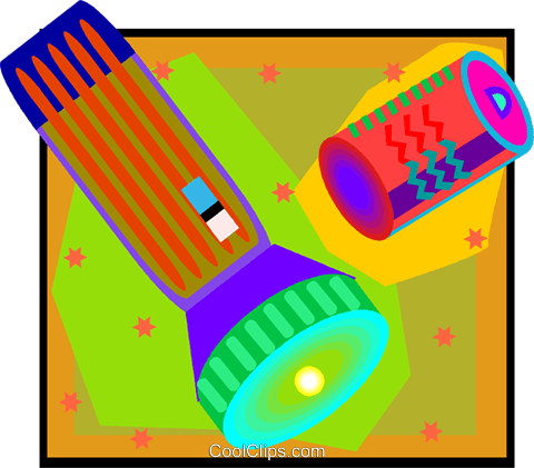 Flashlight And Royalty Free Vector Clip Art - Clipart Flashlight And Batteries (480x421), Png Download