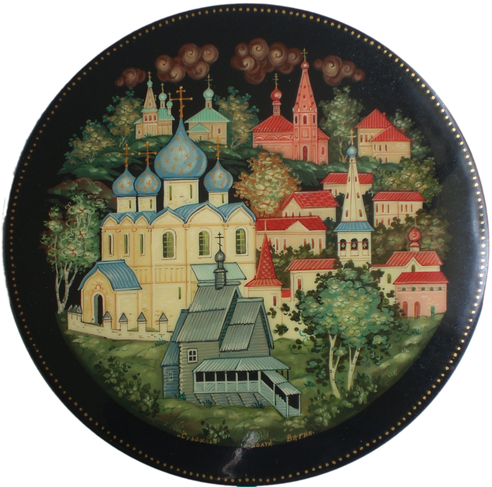 Laquered Box With A Kholuy Miniature, Depicting The - View Of Suzdal Town, Ethnic Russian Earrings, Wearable (400x400), Png Download