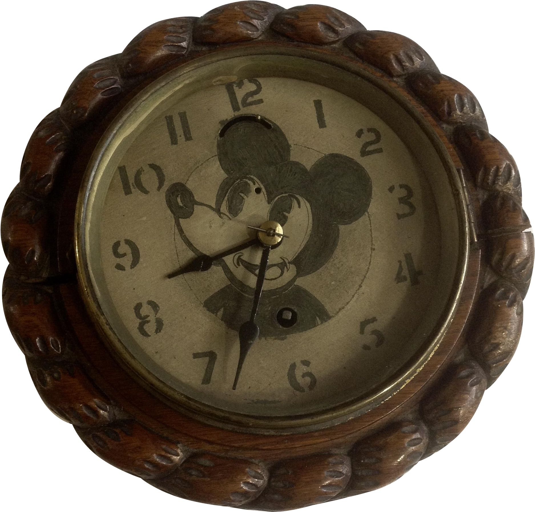 Rare Vintage Mickey Mouse Face Clock Hand Carved Wood - Quartz Clock (1874x1874), Png Download
