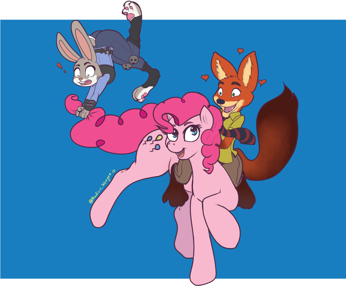 Radicalweegee, Crossover, Exclamation Point, Fox, Judy - Nick Wilde Judy Hopps And Tails (1121x1024), Png Download
