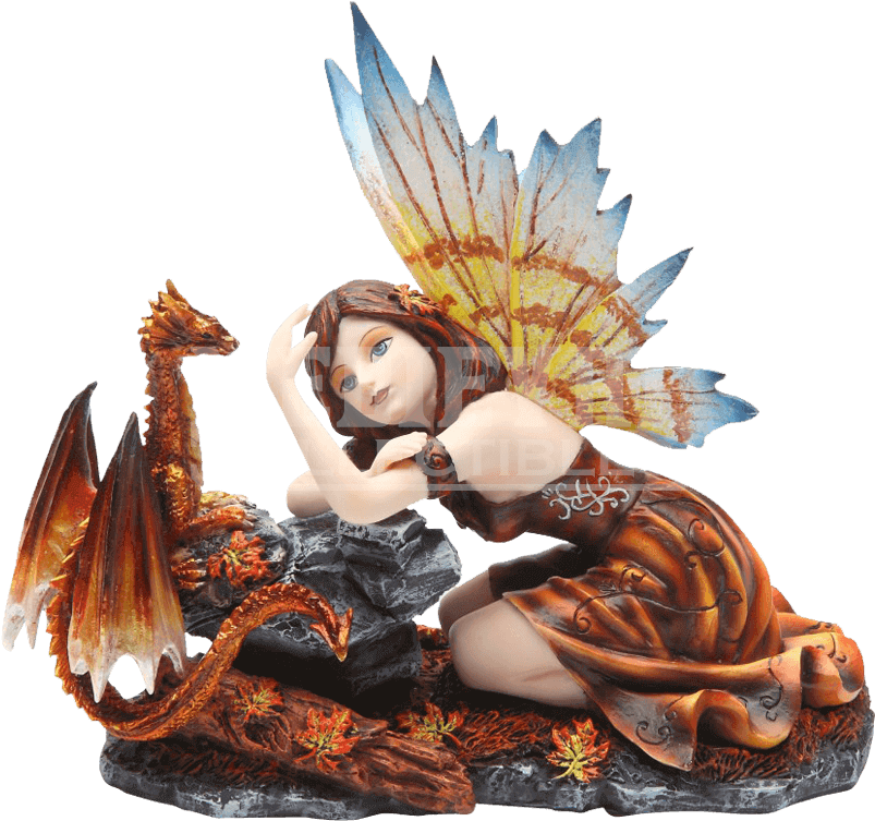 Autumn Fairy With Dragon Statue - Fairy (850x850), Png Download