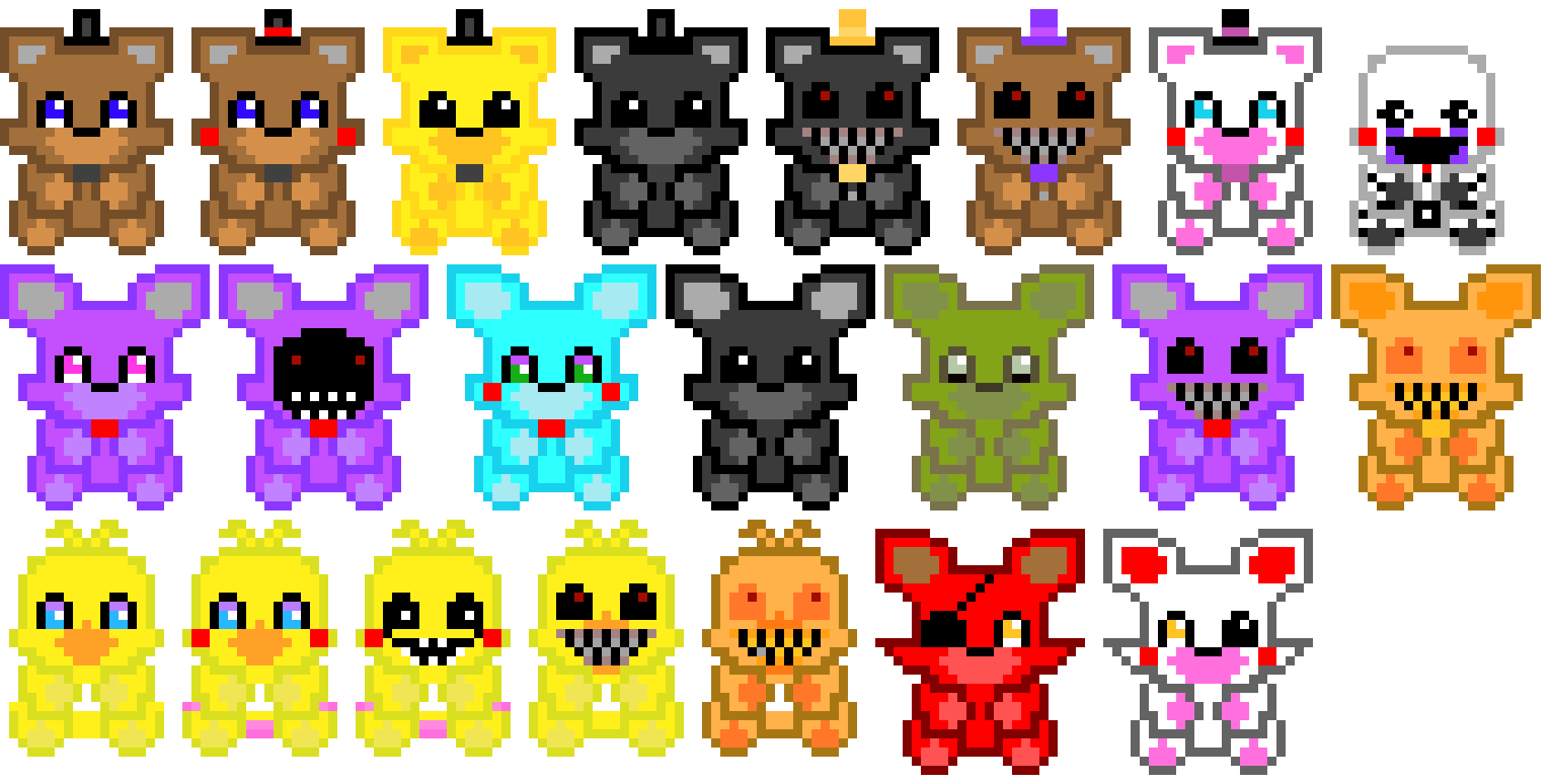 Fnaf Plushies - Pixel Art Fnaf Plushies (1700x860), Png Download