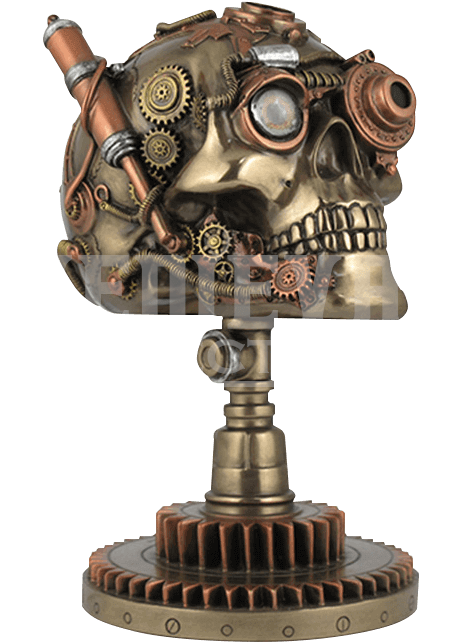 Steampunk Skull On Gear Stand - Zeckos Bronze / Copper Finished Steampunk Skull Statue (641x641), Png Download