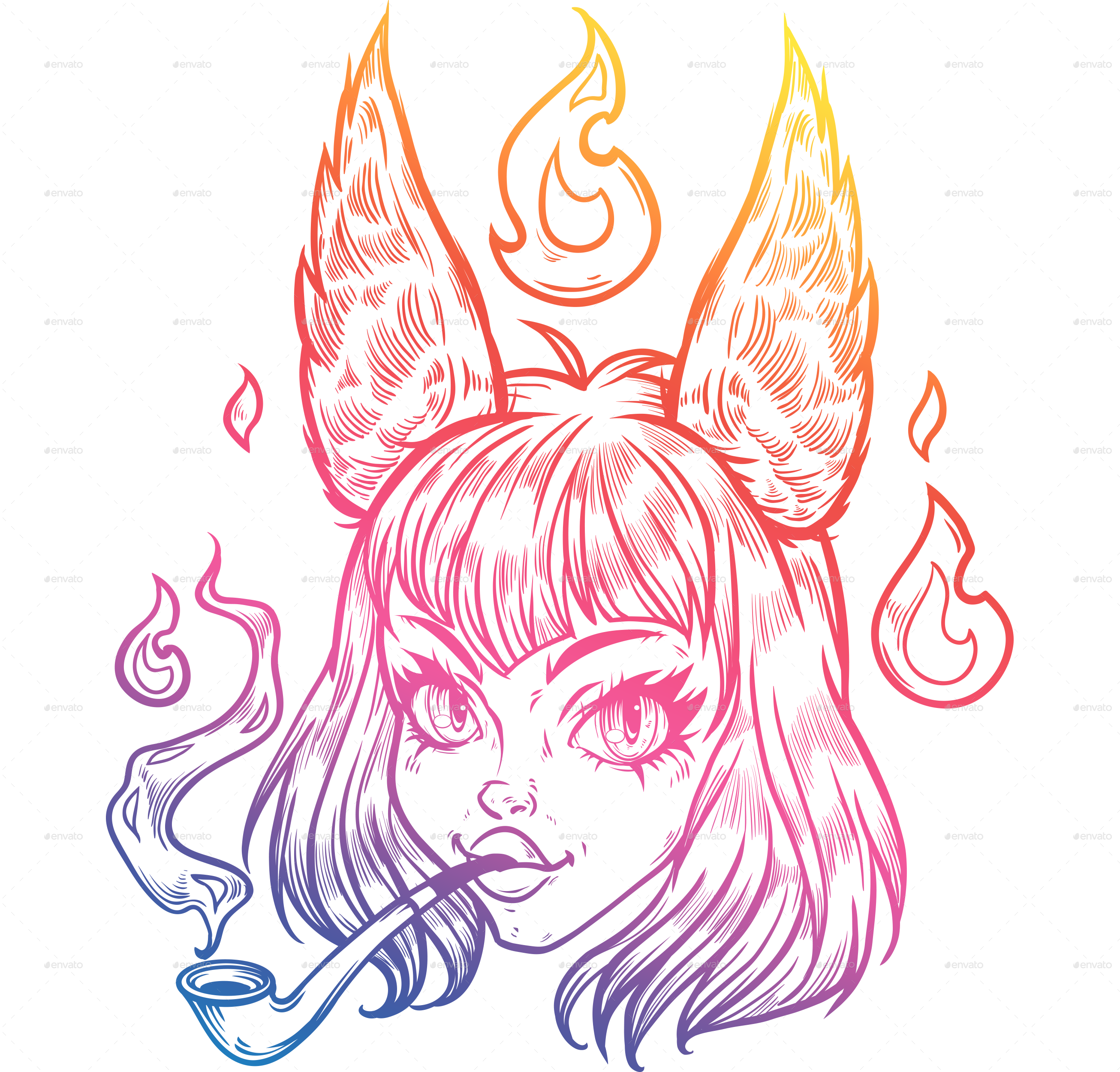 Anime Girl 5 Anime Girl 5 - Fox Ears Drawing (2612x2500), Png Download