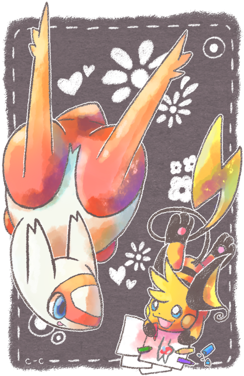 Latias Raichu - Painting (548x779), Png Download