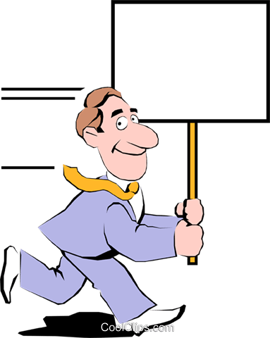 Cartoon Man With Placard Royalty Free Vector Clip Art - Cartoon Man (383x480), Png Download