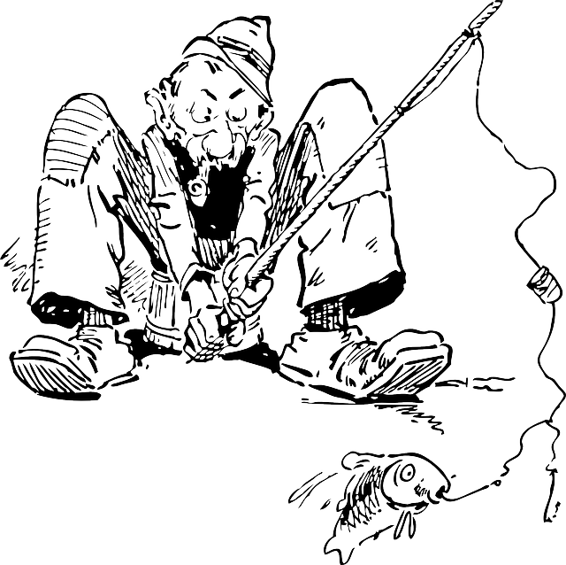 Old, Outline, Drawing, People, Man, Cartoon, Fish, - คน ตก ปลา กราฟฟิก (640x638), Png Download