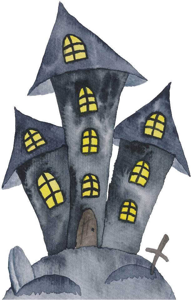 Black Hand Painted Haunted House Halloween Transparent - Watercolor Halloween Clipart (1024x1024), Png Download