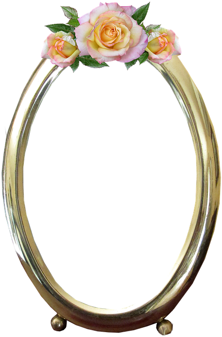 Frame, Oval, Gold, Rose, Decoration - Mirror (506x720), Png Download