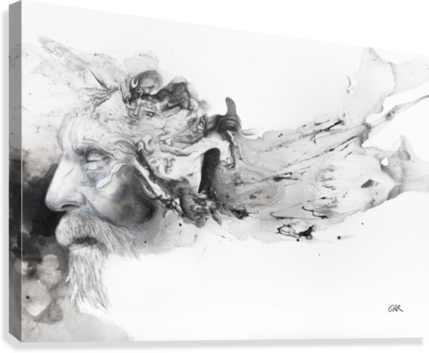 Illustration Of A Man's Face With Abstract Shapes Emerging - Printscapes Wall Art: 36" X 24" Canvas Print With Black (429x353), Png Download