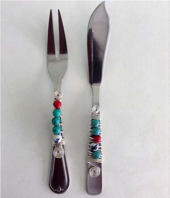 Beaded Fork & Knife - Knife (800x650), Png Download