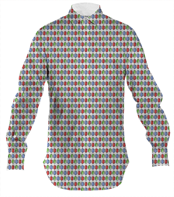 Legend Of Zelda Rupees Pattern Button Shirt $82 - Puffin Button Down Shirt (608x702), Png Download