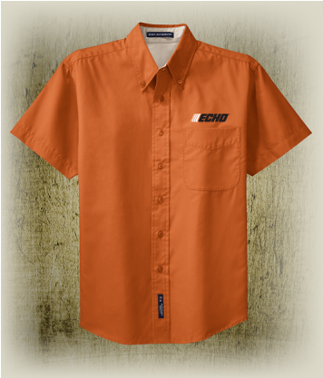 Orange Short Sleeve Button Down (500x416), Png Download