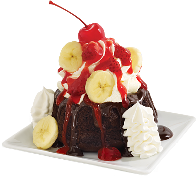 Strawberry Banana Split Molten Cake Sundae - Strawberry Banana Split Molten Cake (400x450), Png Download