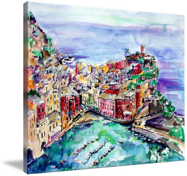Vernazza Italy Cinque Terre Painting By Ginette By - Modern Abstract Vernazza Italy Cinque Terre (650x610), Png Download