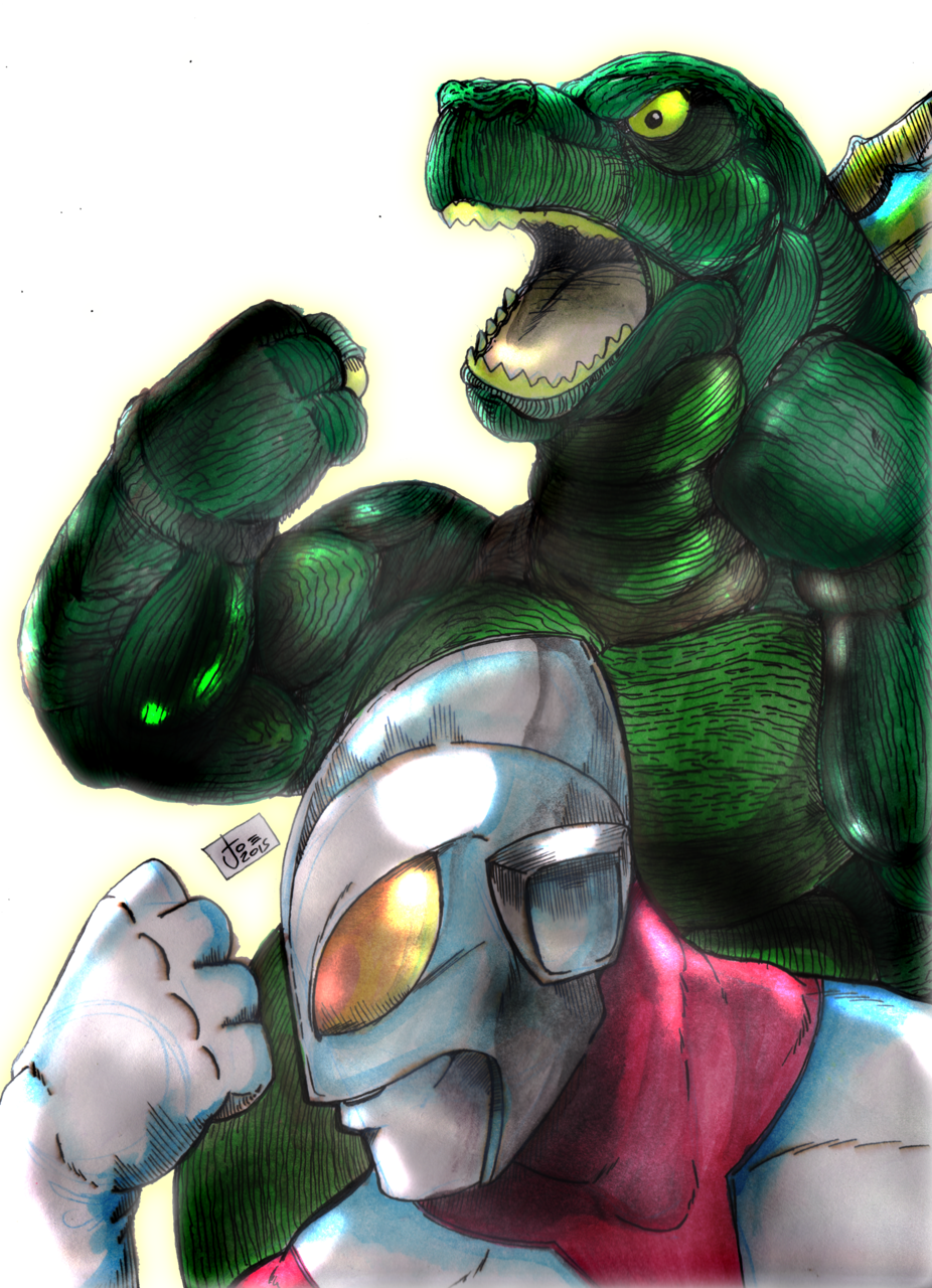 Godzilla Versus Ultraman Hand Colored - Illustration (926x1280), Png Download