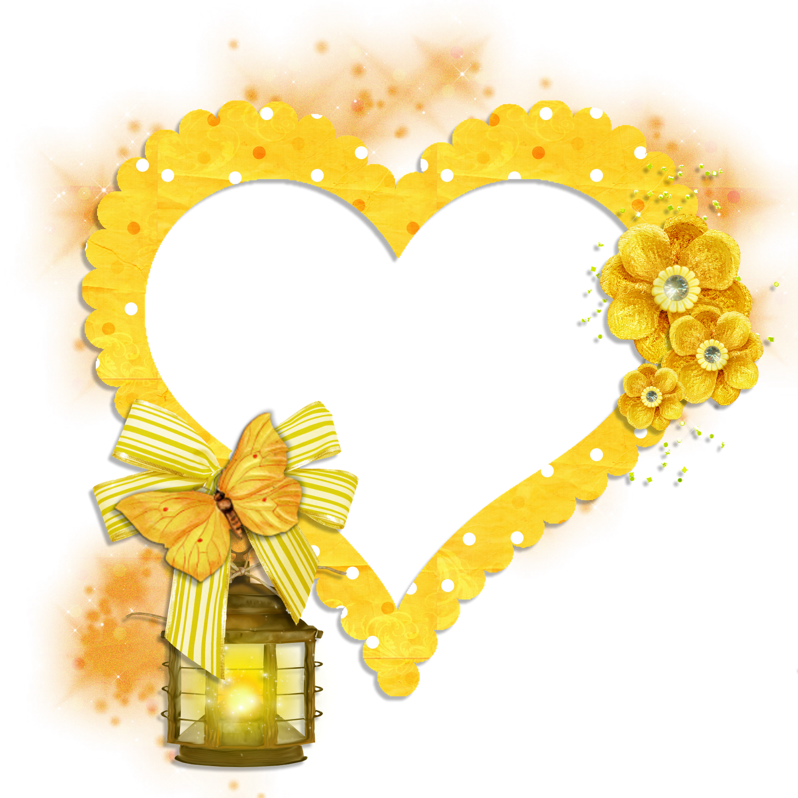 Transparent Frame Yellow Heart With Butterfly Flowers - Png Butterfly Frame (1600x1600), Png Download
