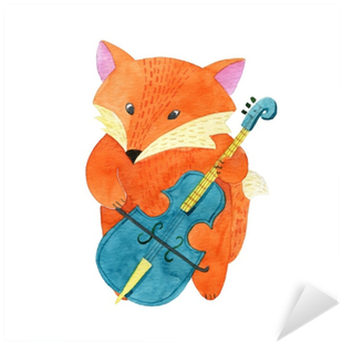 Cute Watercolor Fox Playing The Cello Sticker • Pixers® - Cute Cello (400x400), Png Download