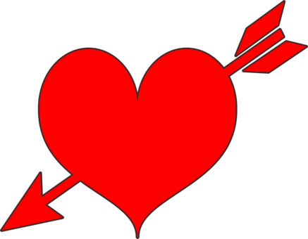 Hearts And Arrows Valentine's Day Red Hearts And Arrows (437x340), Png Download