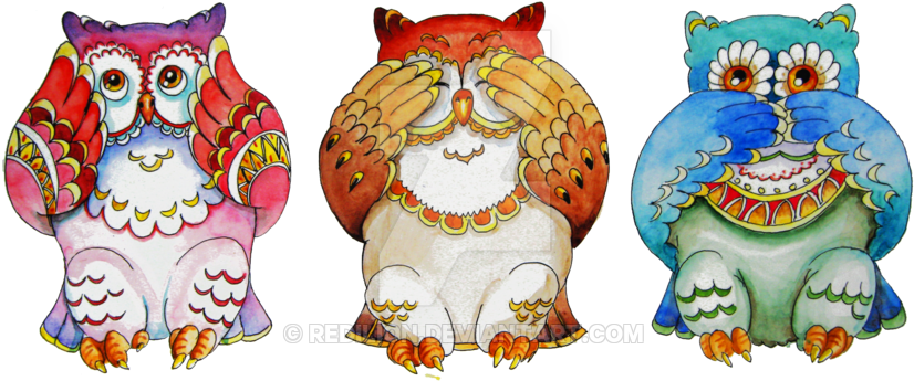 Interpretation Of Famous Three Wise Monkeys Image Watercolor - Art (900x675), Png Download