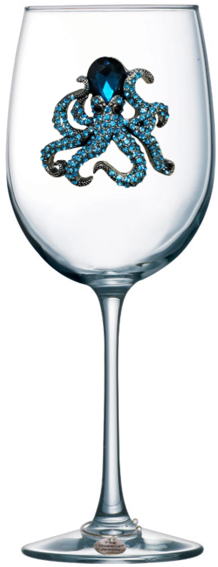 Octopus Jeweled Stemmed Wine Glass With Wine Charm - Etched Wedding Wine Glasses Bride And Groom (600x600), Png Download