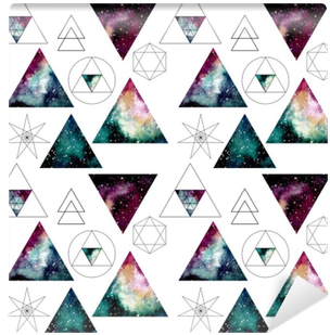 Pattern With Watercolor Nebula In Triangles And Sacred - Geometry (400x400), Png Download