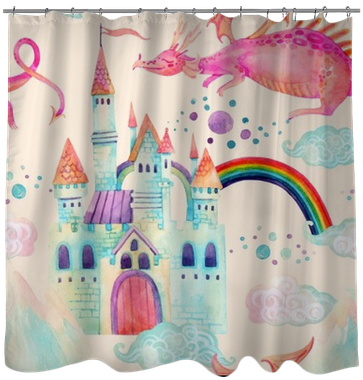 Watercolor Fairy Tale Seamless Pattern With Cute Dragon, - Patchwork (400x400), Png Download