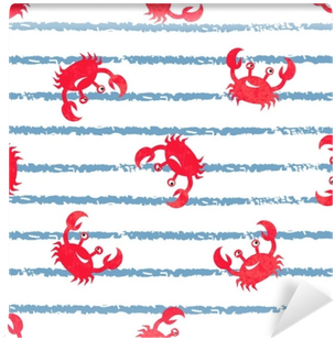 Striped Seamless Pattern With Cute Watercolor Crabs - Watercolor Painting (400x400), Png Download