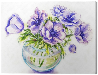Spring Flowers In Vase, Watercolor Illustration Canvas - Drewniana Taca Zdobiona Kwiatami I Napisami (400x400), Png Download