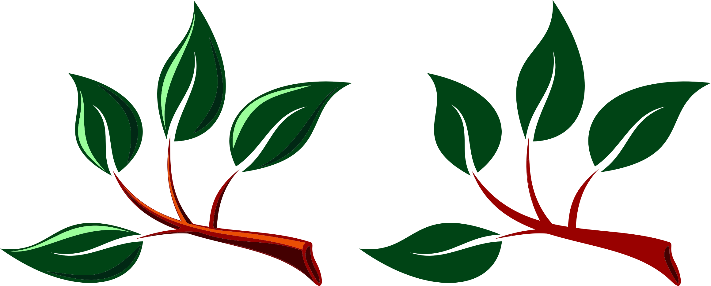 Leaves Clipart Stick Pencil And In Color Leaves Png - Leaves With Branches Clip Art (2320x936), Png Download