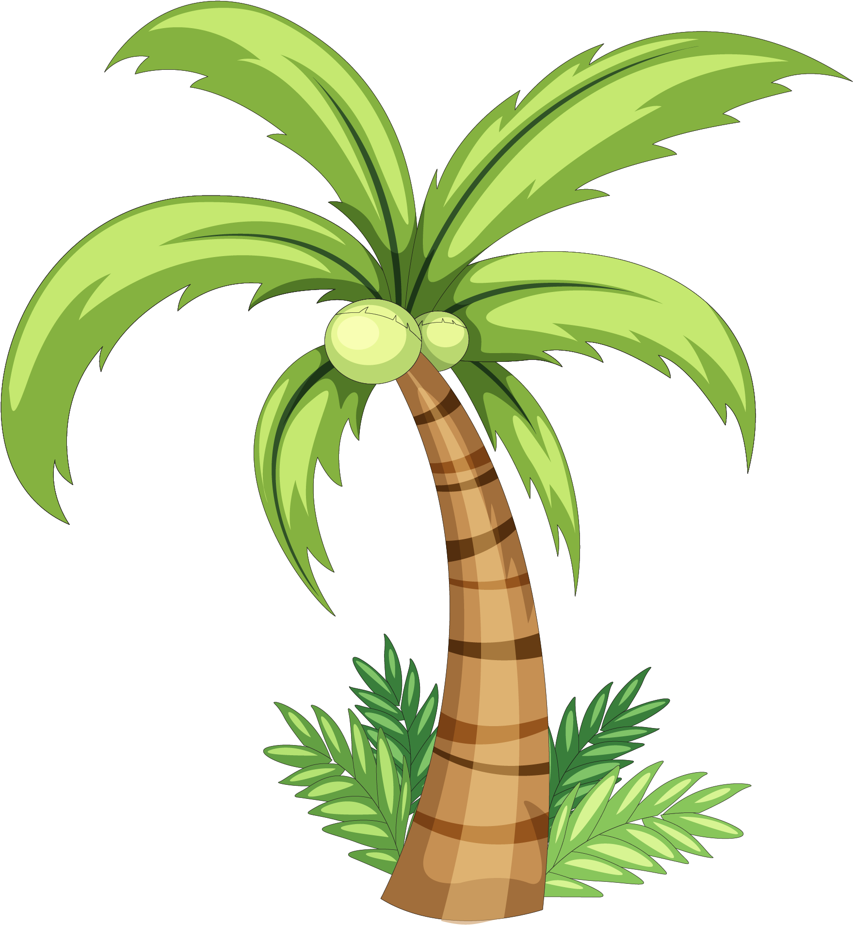 Palm Tree Watercolor Png Image Black And White Library - Coconut Tree Drawing Easy (2222x2222), Png Download