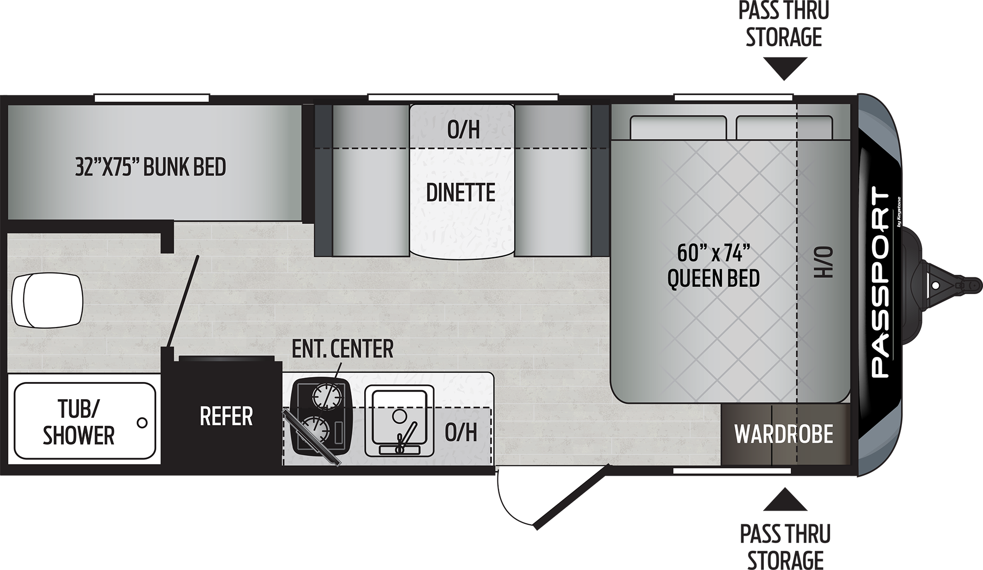 Passport 175bh Sl Series Travel Trailer - Floor Plan (2000x1161), Png Download