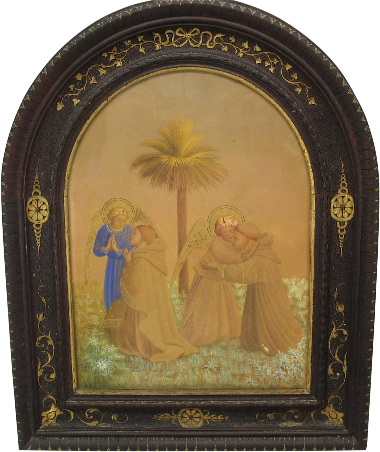 Fine Early Watercolor Of Angels With Monks Custom Gilded - Painting (1747x1747), Png Download