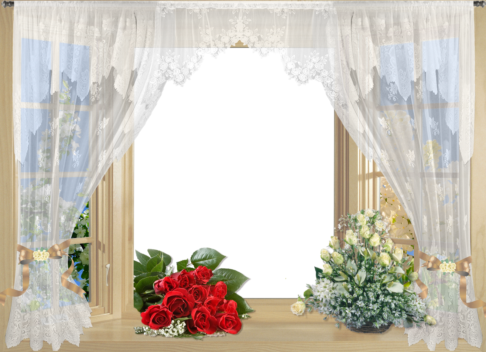 View Full Size - Window With Curtain Png (1600x1160), Png Download