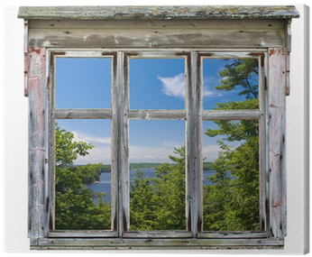 Scenic View Seen Through An Old Window Frame Canvas - Vinilos Ventana Pared Invierno (400x400), Png Download