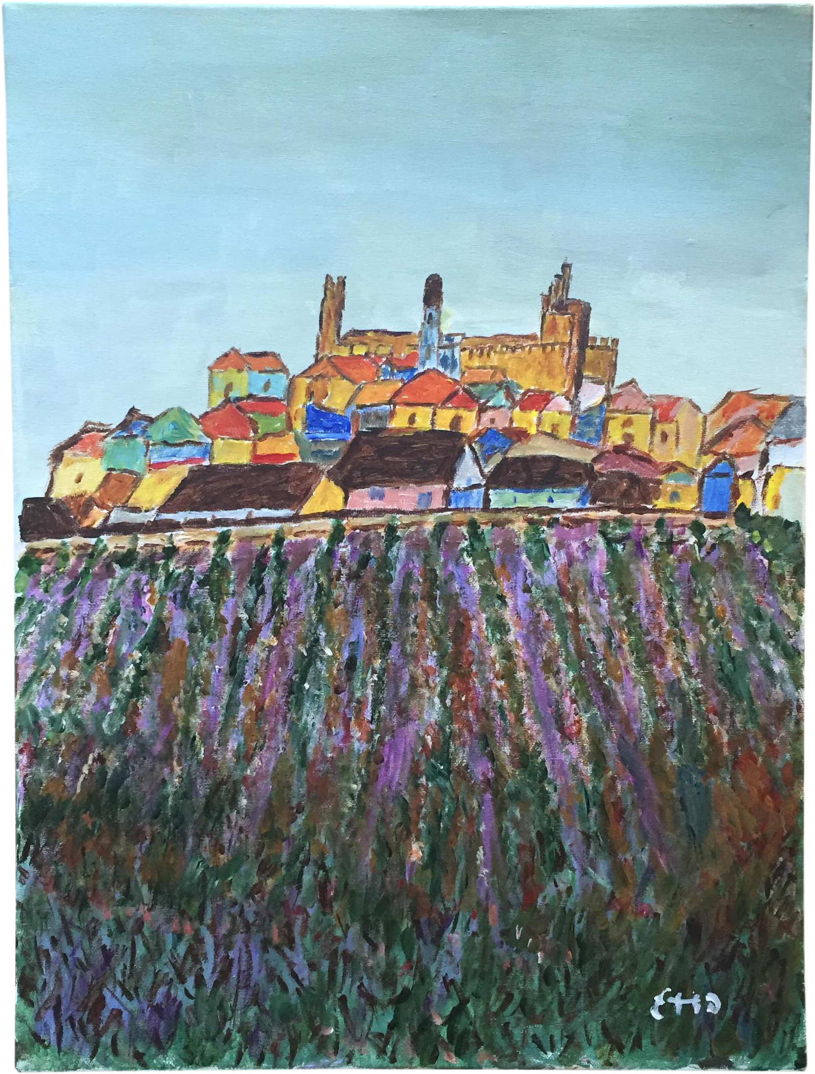 Original Scenic Landscape Tuscan Town Acrylic On Canvas - Painting (1840x2426), Png Download