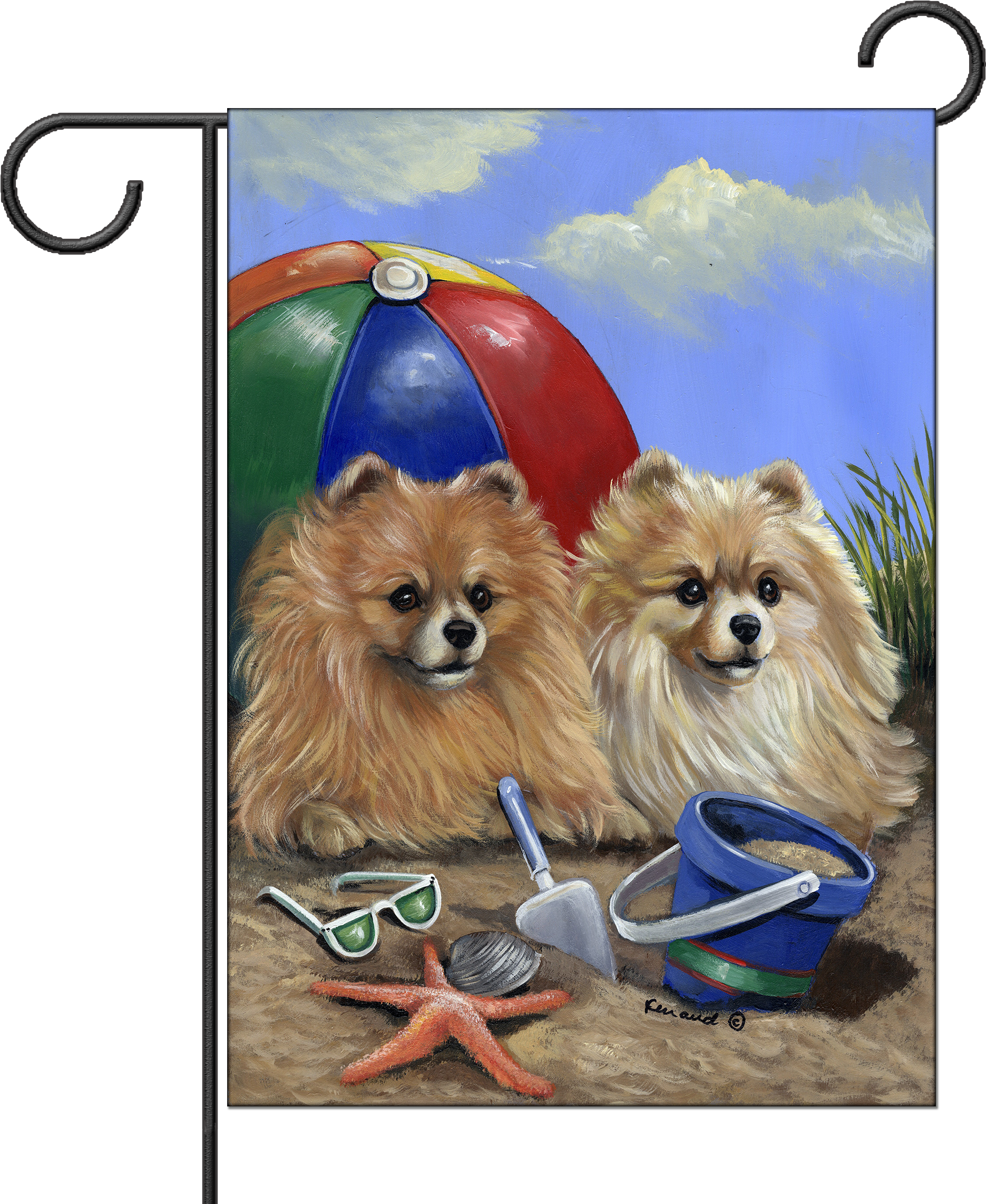 Pomeranian Beach Garden Flag - Precious Pet Paintings 3.33-ft X 2.33-ft Pomeranian (2000x2301), Png Download