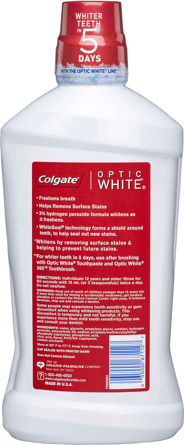 Colgate Optic White Whitening Mouthwash, Fresh Mint - Colgate Optic White Mouthwash Canada (1800x1800), Png Download