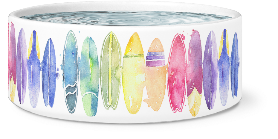 Load Image Into Gallery Viewer, Surfboard Dog Bowl, - Watercolor Painting (1024x1024), Png Download