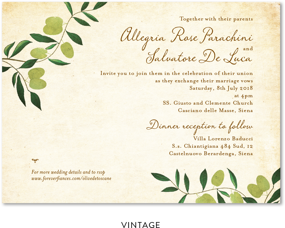 Olive The Toscane Invitations - Floral Design (1022x1022), Png Download