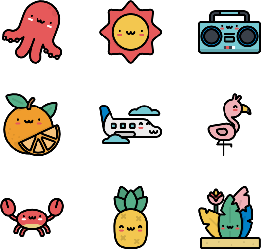 Kawaii Summer Characters - Massage Icons (600x564), Png Download
