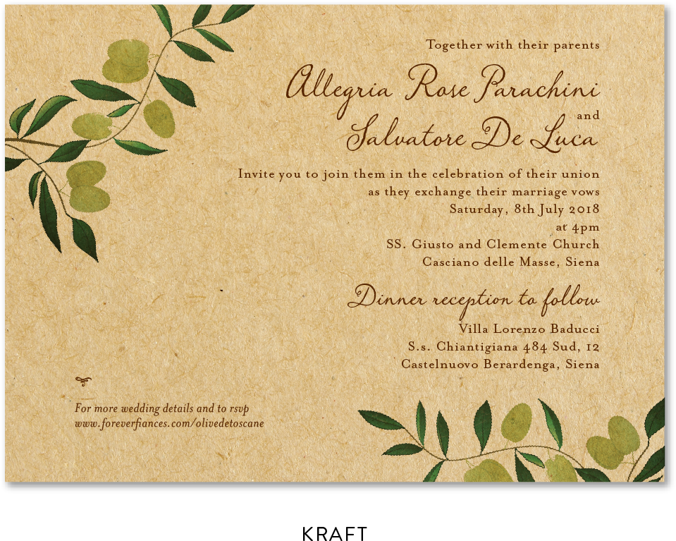 Olive Invitation On Kraft Paper - Wedding Invitation (1022x1022), Png Download